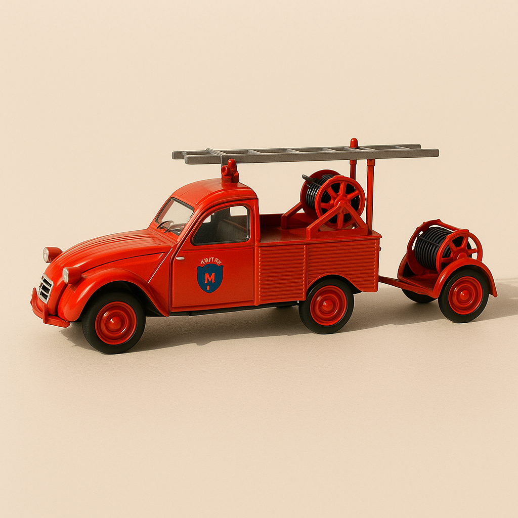 Citroën 2 CV Red Pick-up mit Feuerwehrleuten (Auto-Plus)