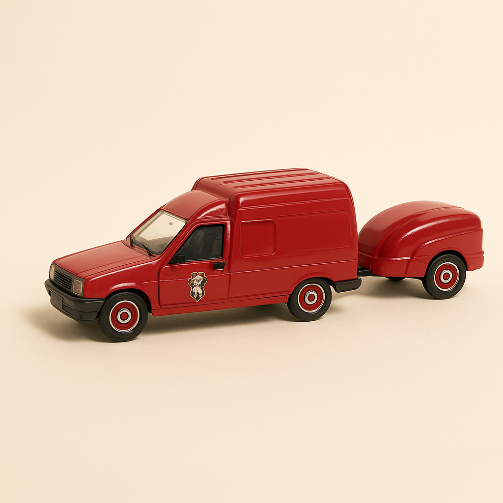 Rout Renault Express Pompjeeswon mat Unhänger (Solido Referenz 2130)