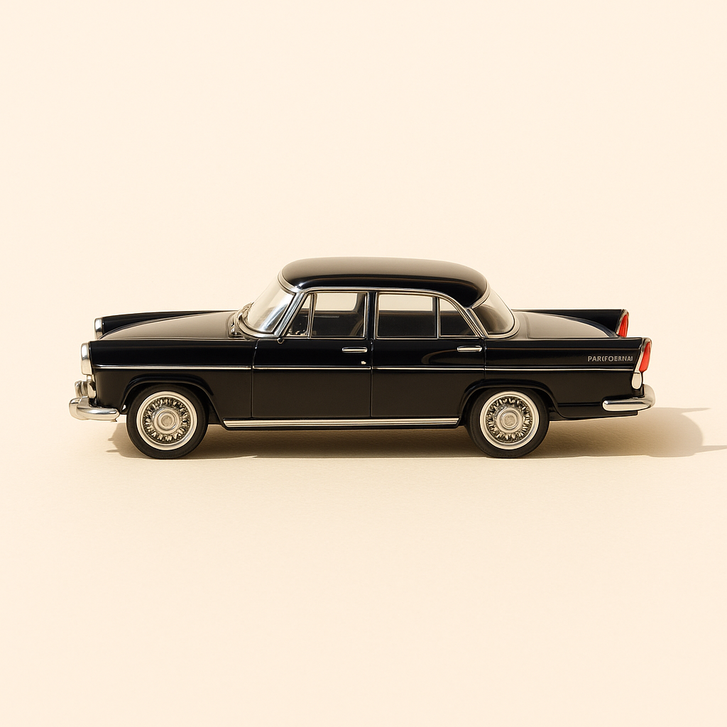 Simca Présidence noire de 1958 (voiture rajoutée sur un socle)