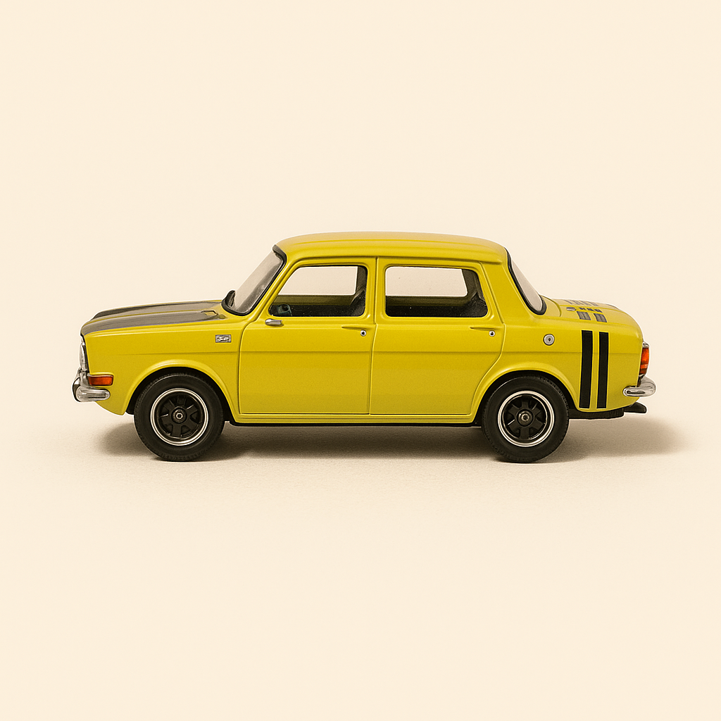 Simca 1000 Rallye 2 amarillo mostaza y negro de 1973 (caja de plexiglás)