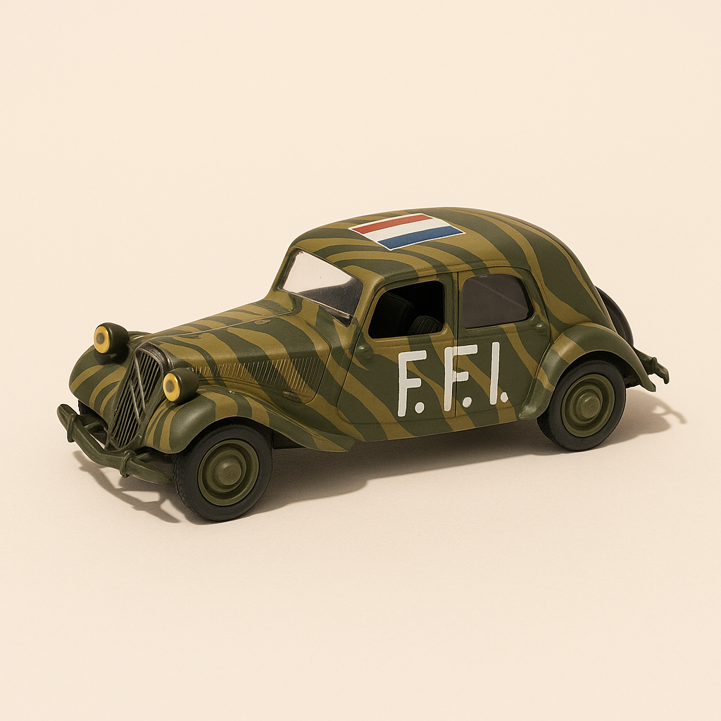 Militair voertuig Citroën voorwielaandrijving 11BL (FFI Franse Binnenlandse Strijdkrachten Frankrijk 1944)