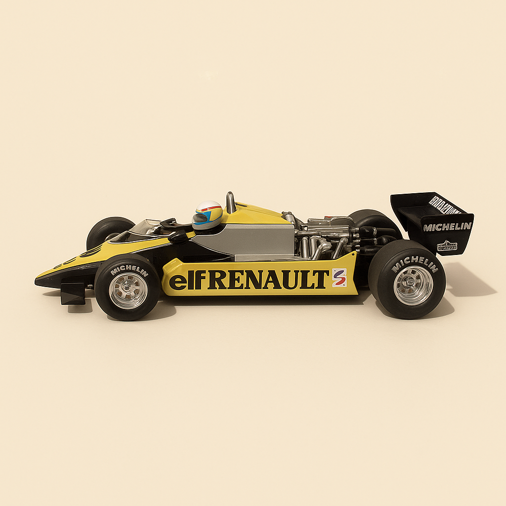 Renault RE30B Formule 1 jaune et blanche numéro 16 - vainqueur du GP de France 1982 (René Arnoux)