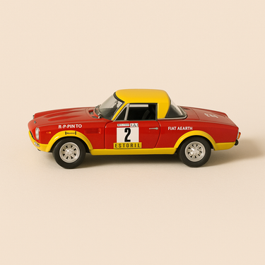 Fiat 124 Abarth rouge et jaune numéro 2 - rallye du Portugal de 1974 (blister) - Image haute qualité