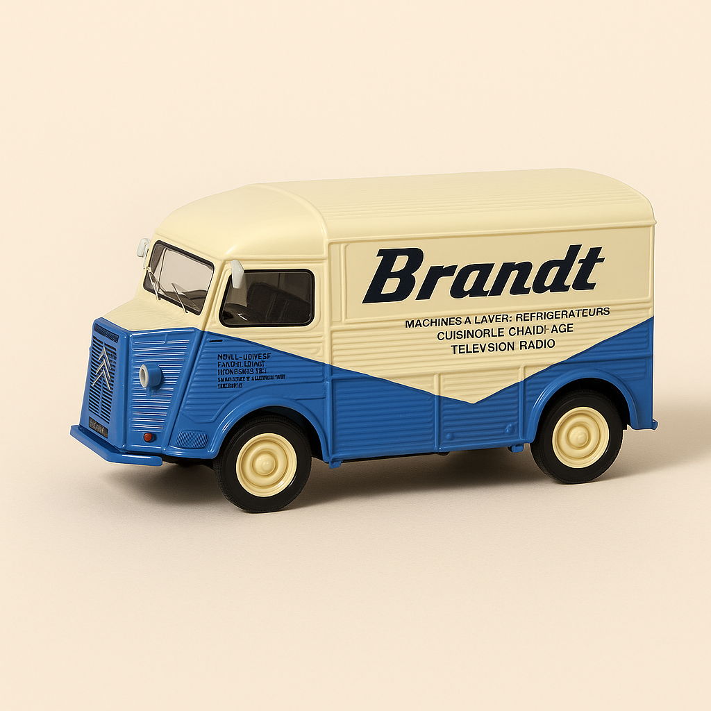 Citroën type H beige en blauw met BRANDT-reclame