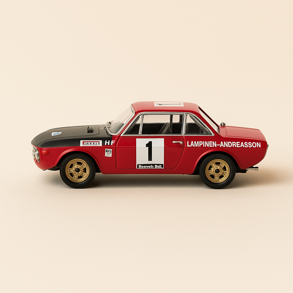 Lancia Fulvia 1.6 coupé HF rossa e nera numero 1 rally del Marocco 1972 (collezione di auto da rally)