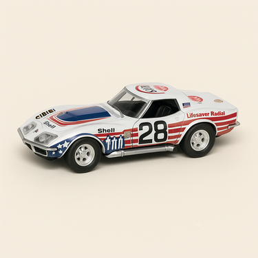 Chevrolet Corvette blanche, rouge et bleue numéro 28 - 24 heures du Mans de 1972 - Image haute qualité