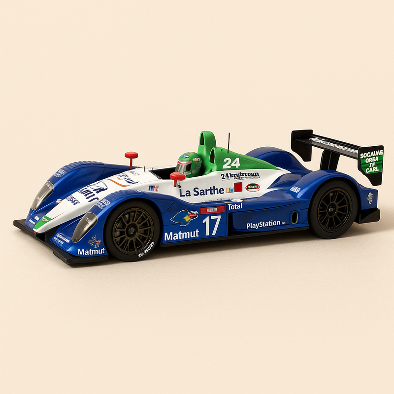 Pescarolo C60 bleue, blanche et verte numéro 17 - 24 heures du Mans de 2006 (UN RETRO A COLLER)