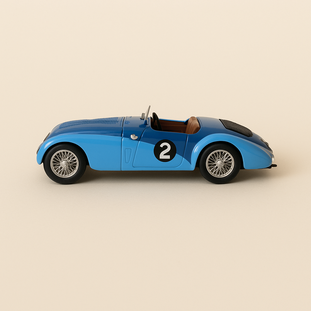 Bugatti 57G blo an blo Nummer 2 - 24 Stonnen vum Mans 1937 (grouss Plexi-Këscht)