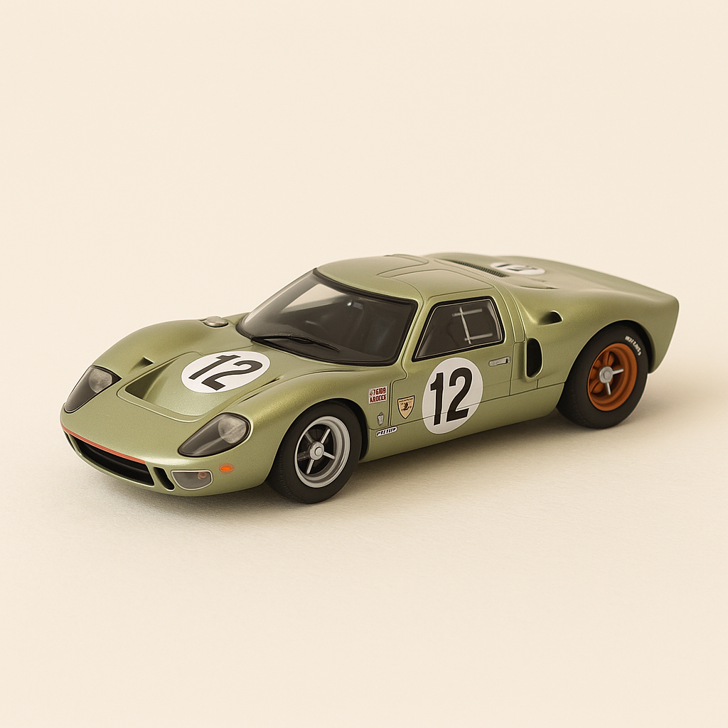 Ford GT40 gro/gréngen? Nummer 12 - 24 Stonnen vu Le Mans vun 1968
