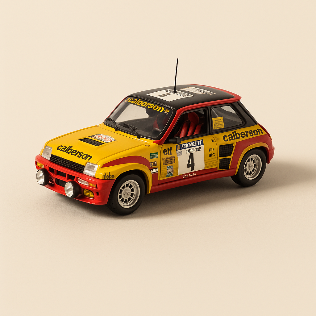 Renault 5 Turbo amarillo, rojo y negro número 4 - tour fr Francia auto 1980 (caja rectangular) - Universal Hobbies