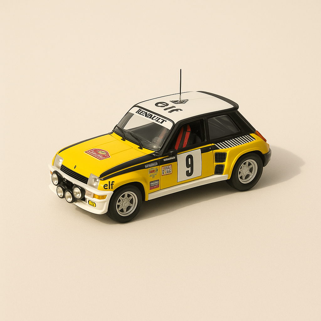Renault 5 Turbo jaune, blanche et noire numéro 9 - vainqueur rallye Monté-Carlo de 1981 (coffret boite rectangle) - Universal Hobbies