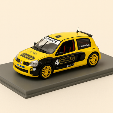 Renault Sport Clio V6 II - Trophy 2003 jaune et noire numéro 4 "COLBER" (coffret boite rectangle) - Universal Hobbies - Image haute qualité