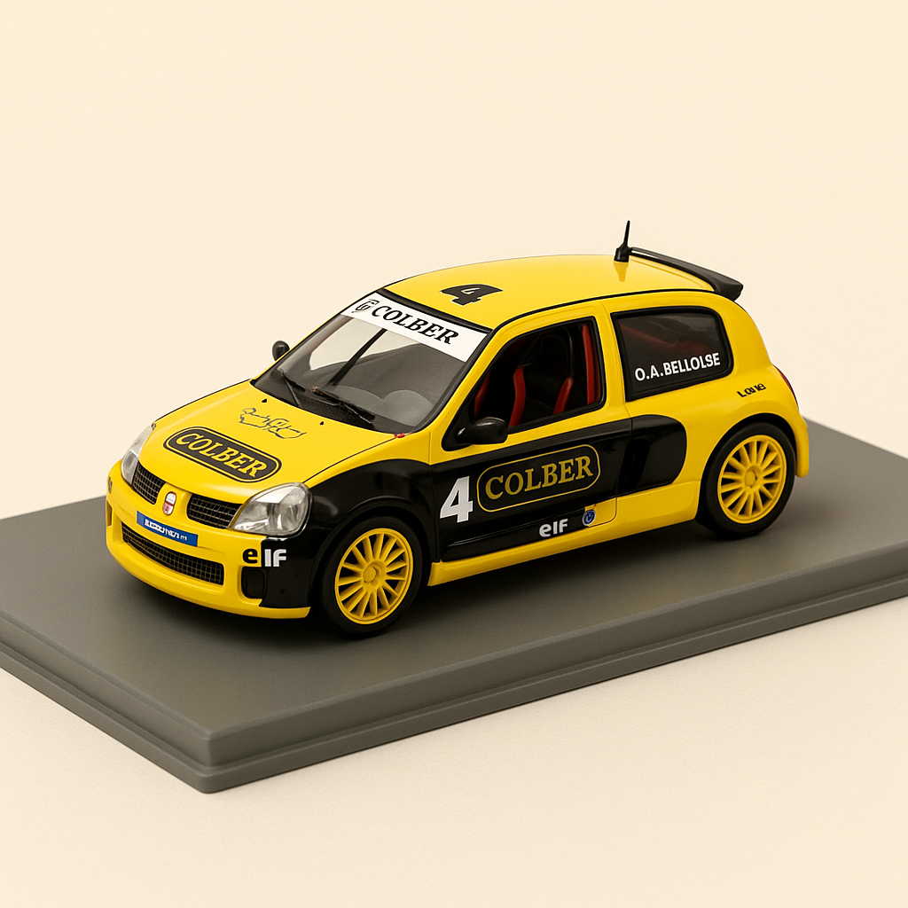 Renault Sport Clio V6 II - Trophy 2003 gelb und schwarz Nummer 4 "COLBER" (rechteckiger Boxsatz) - Universal Hobbies