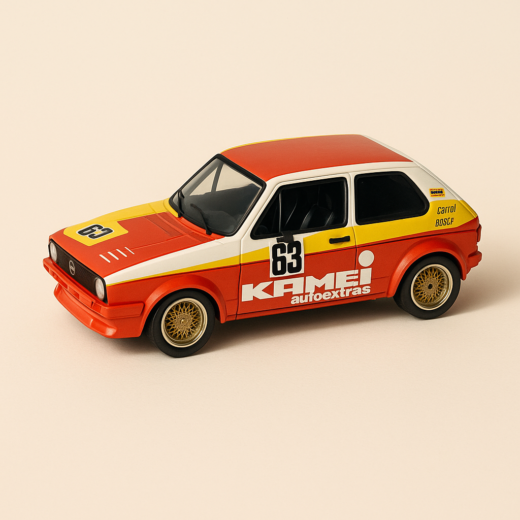 Volkswagen Golf MKI GR2 amarillo, naranja y rojo número 63 - 1000 km de Nurburgring (Alemania) de 1977 - SPARK
