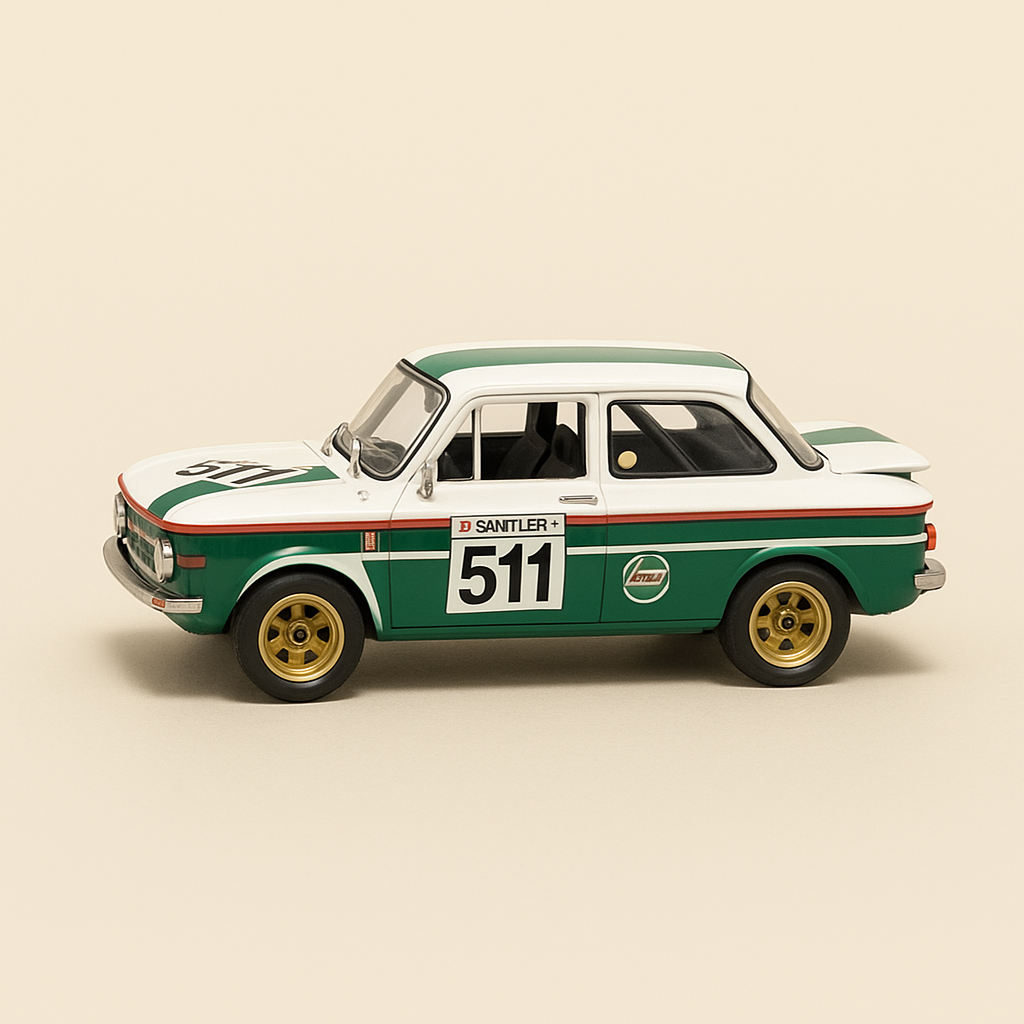 NSU 1000 TT rallye blanche et verte avec le numéro 511 - SCHUCO