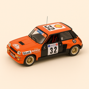 Renault 5 Turbo orange et noire numéro 32 - rallye de Corse de 1986 - IXO - Image haute qualité