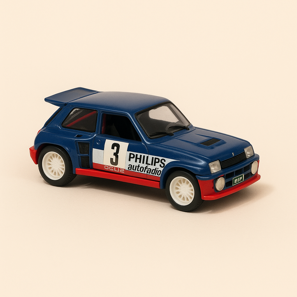 Renault 5 Maxi Turbo blo a routë Bock kascht 3 (Solido Referenz 1908 orange Këscht)