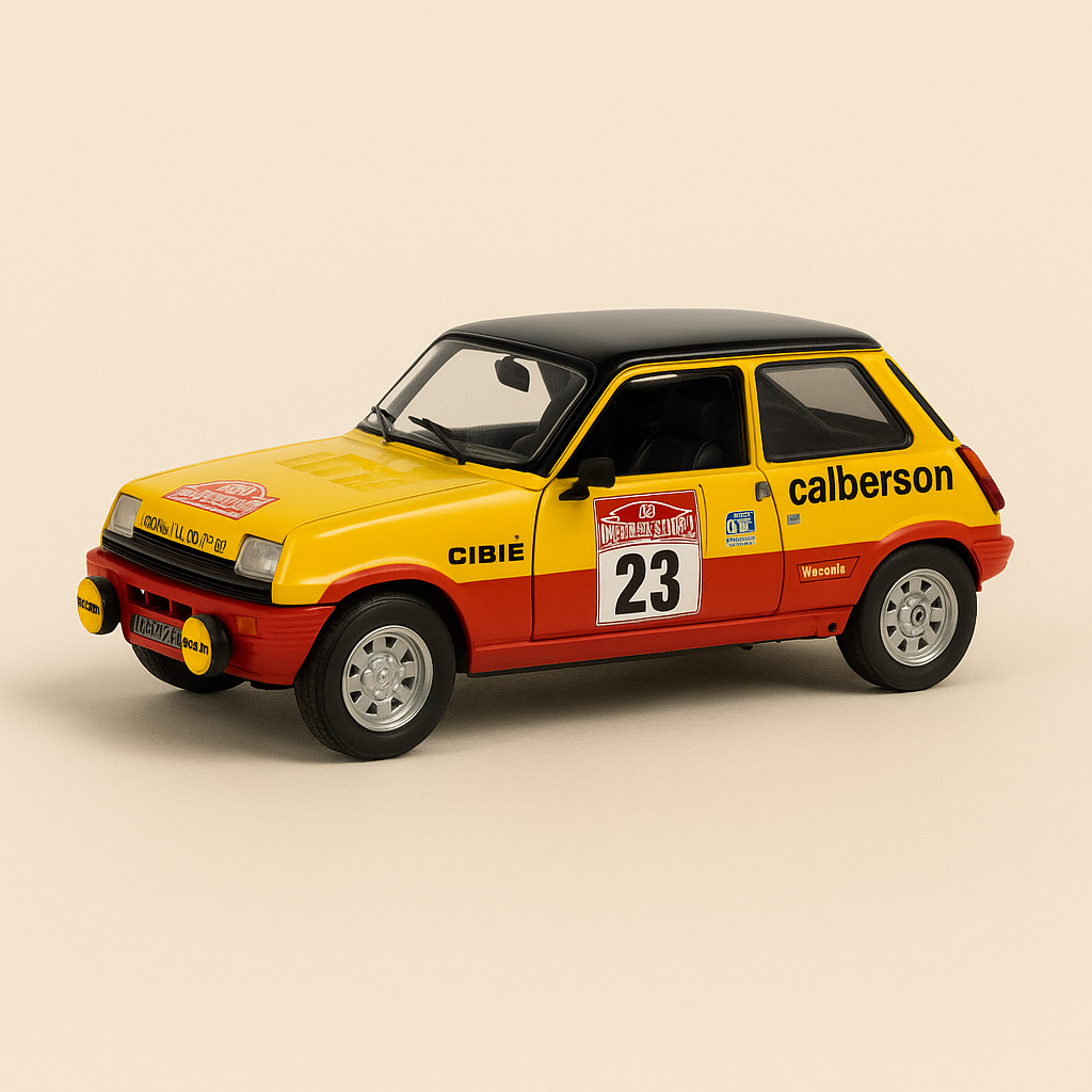 Renault 5 Alpine giel, schwaarz a rout Nummer 23 - Rallye vu San Rémo 1977 (blister)