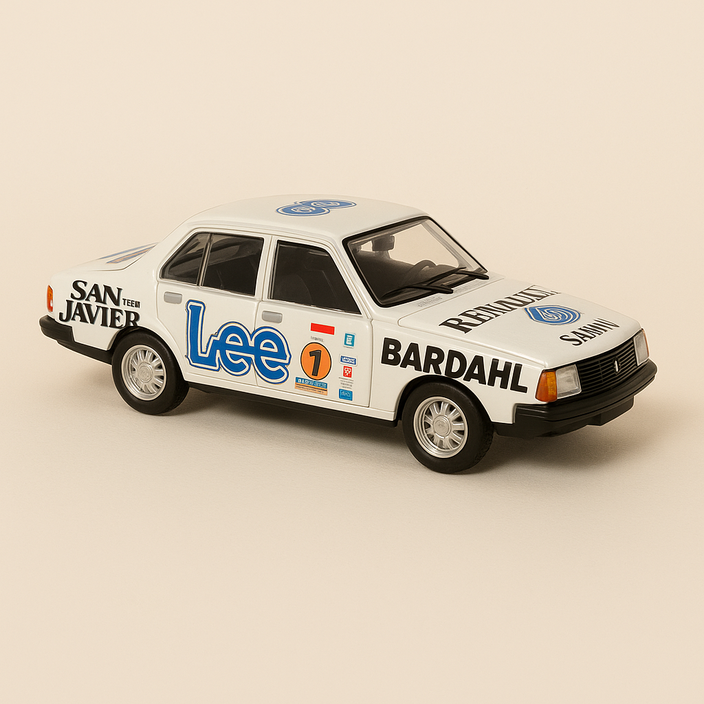 Renault 18 blanca número 7 de 1978 con decoración + textos en el coche - NOREV (edición limitada por los 100 años de Renault)