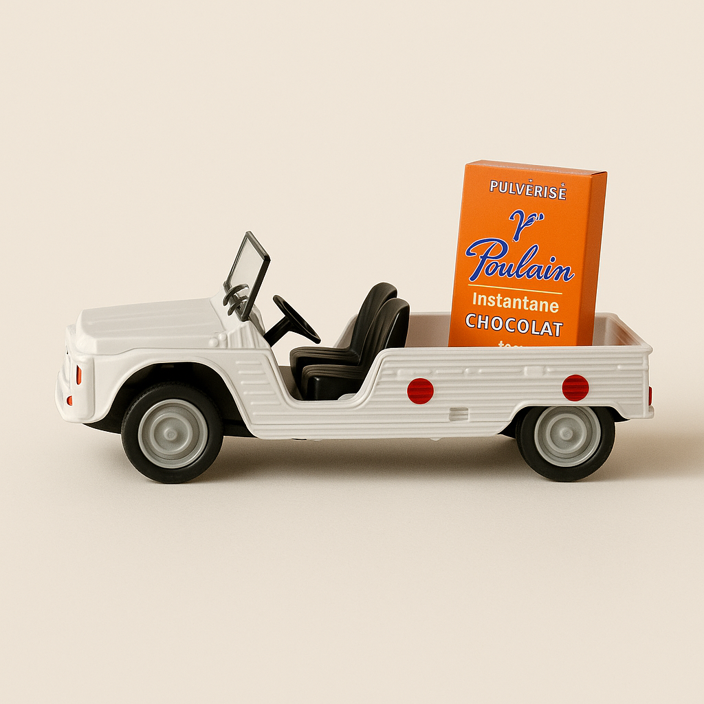 Weiss Citroën Méhari mat roten Dots Schockolad Reclam aus dem Tour de France 1977