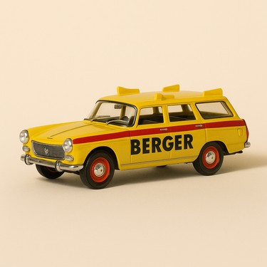 Peugeot 404 break jaune et rouge avec publicité BERGER du tour de France de 1966 - Image haute qualité