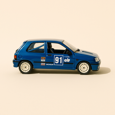 Renault Clio 16S bleue avec le numéro 91 (avec boite en carton jaune) - Solido référence N°1905 - Image haute qualité