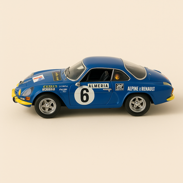 Renault Alpine A110 1600S bleue numéro 6 rallye de Monté-Carlo de 1972 (ECHELLE: 1/24ème) - BURAGO - Image haute qualité