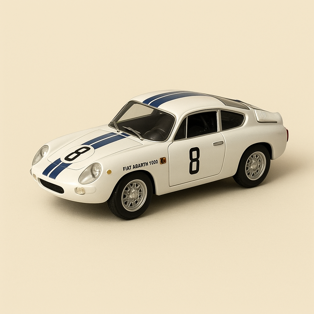 Fiat Abarth 1000 Bialbero blanche et bleue numéro 8 - 12 heures de Sebring (Floride) de 1962 - collection CarPin Models