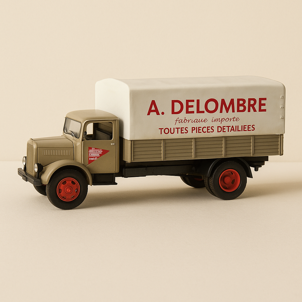 Ciężarówka dostawcza Berliet GDR 7W brązowa z szarym pokryciem - Dostawy A. Delombre - Kolekcja Garage Moderne