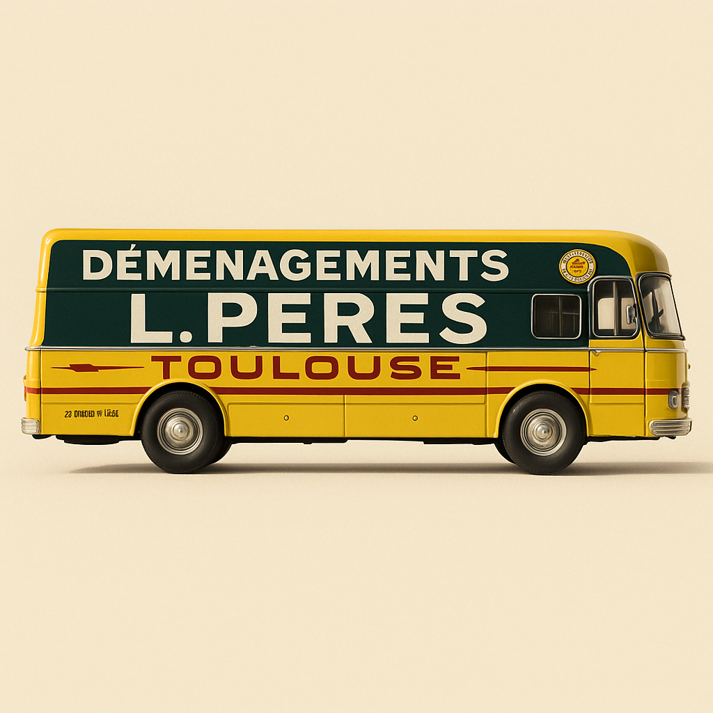 Camion Berliet PLR 8 MU jaune et vert carrosserie Dubos camion de déménagements L. PERES (Toulouse) - collection Hachette