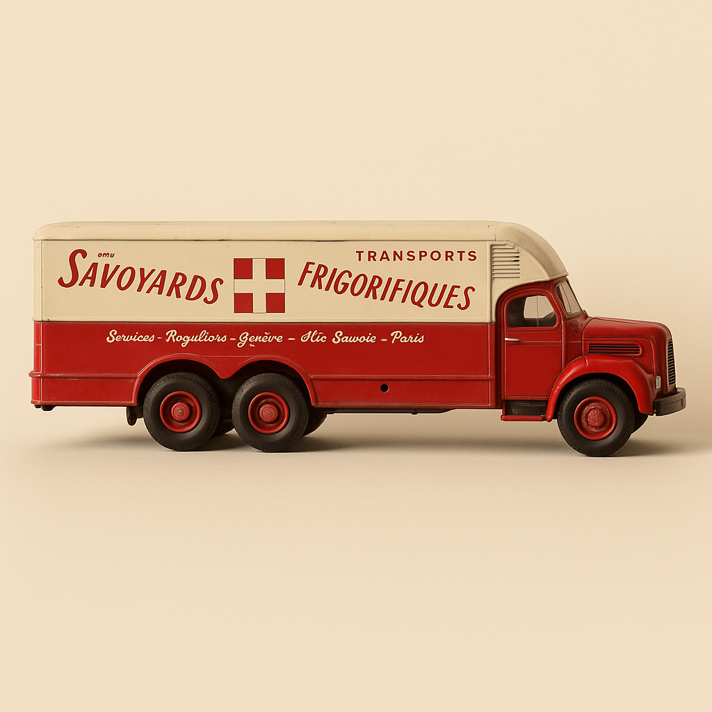 Chłodnia Berliet GBM 10 z kabiną Cottard w beżowo-czerwonym kolorze transportów chłodniczych Savoyards - Edycja Hachette Collections / producent miniatur: IXO