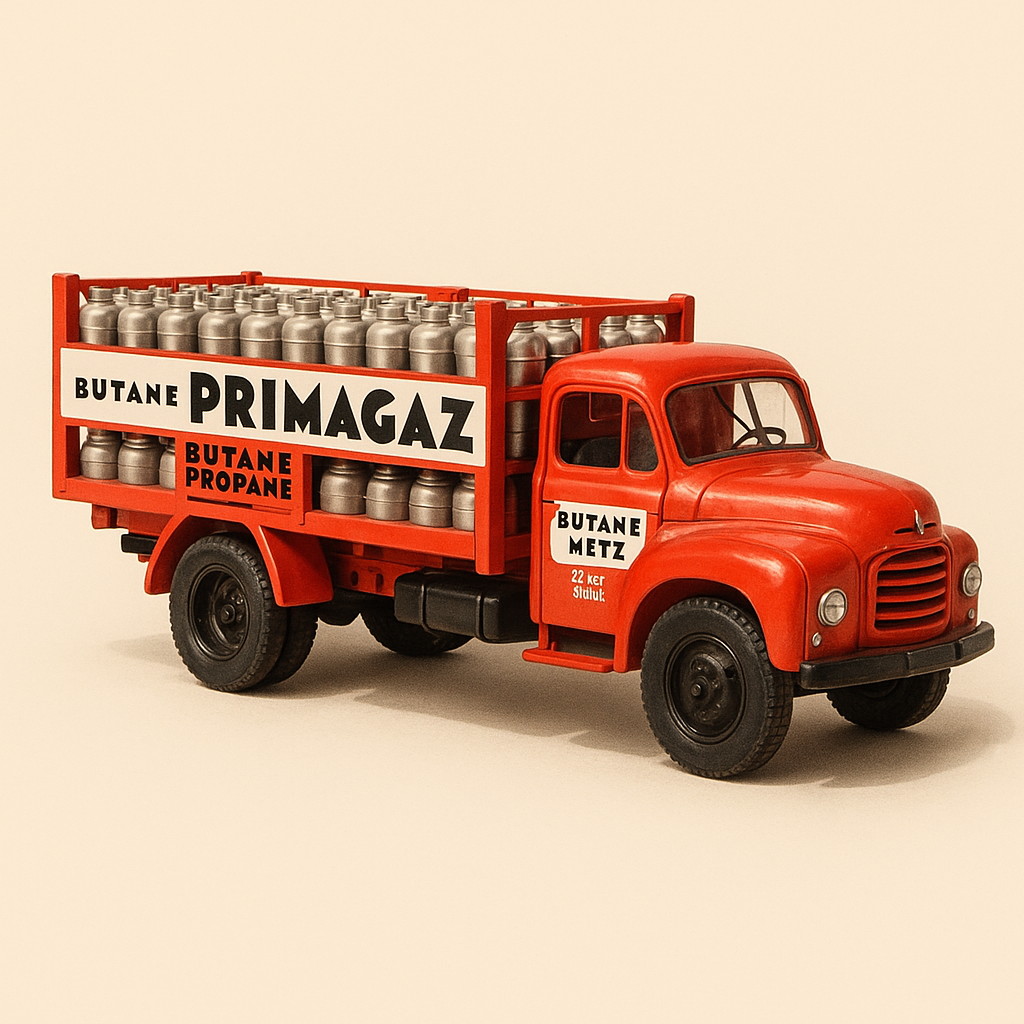Camion Berliet GLR 8R rouge et blanc transport de bouteilles de gaz Butane - Propane - Collection Hachette