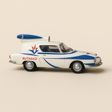 Renault Floride bleue et blanche La Fusée BUTAGAZ - véhicule publicitaire du tour de France - Image haute qualité