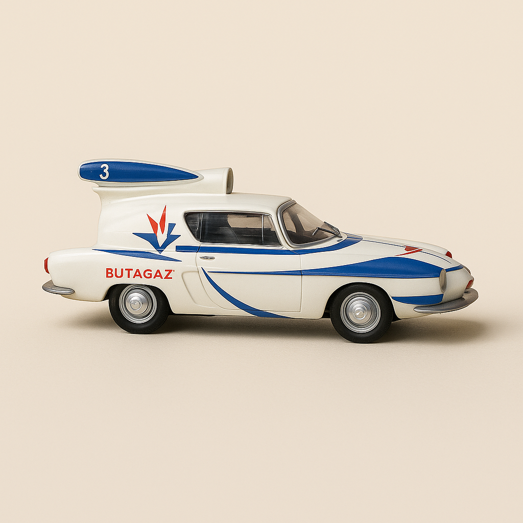 Renault Floride bleue et blanche La Fusée BUTAGAZ - véhicule publicitaire du tour de France - Image haute qualité