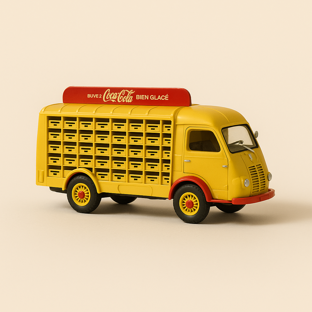 Renault 2.5 tons yellow and red Coca-Cola brewer truck