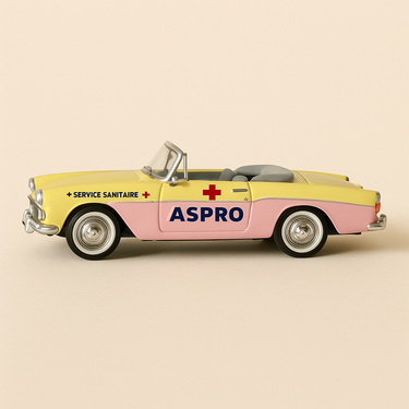 Simca Océane rose et jaune ASPRO du tour de France de 1958 - Image haute qualité