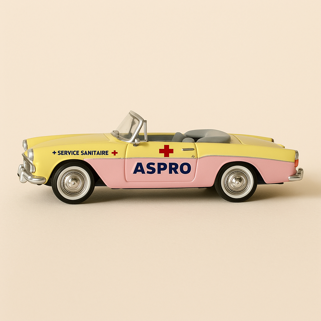 Simca Océane in Rosa und Gelb ASPRO vom Tour de France 1958