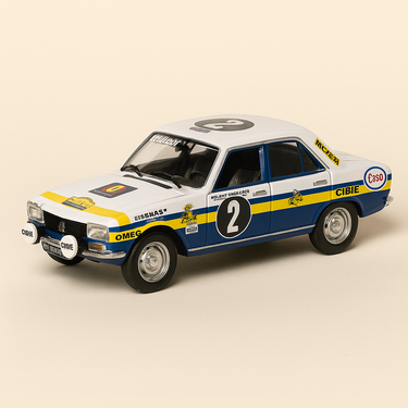 Peugeot 504 blanche et bleue numéro 2 - rallye safari de 1976 - Image haute qualité