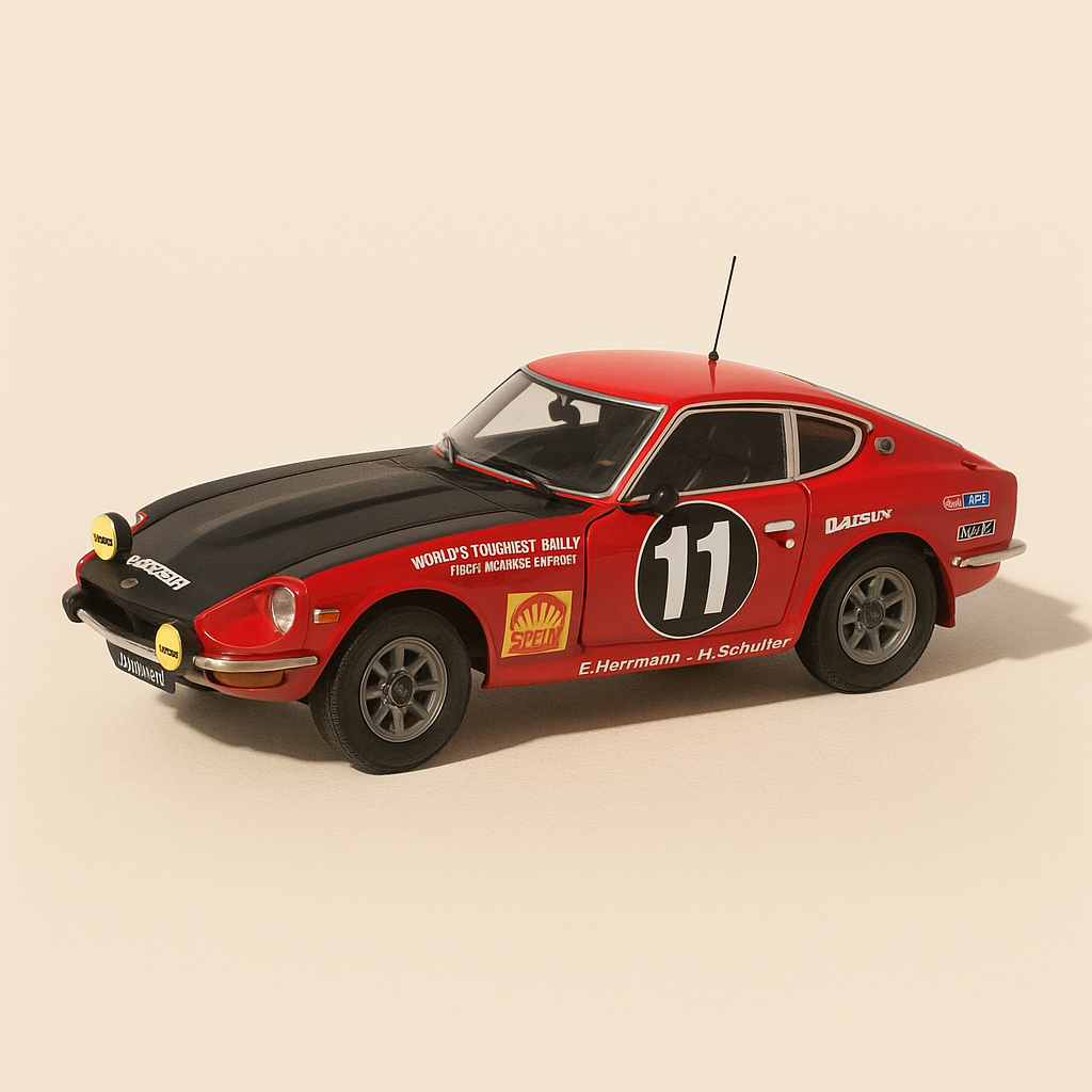 Datsun 240Z czerwono-czarny numer 11 (safari rally 1971)