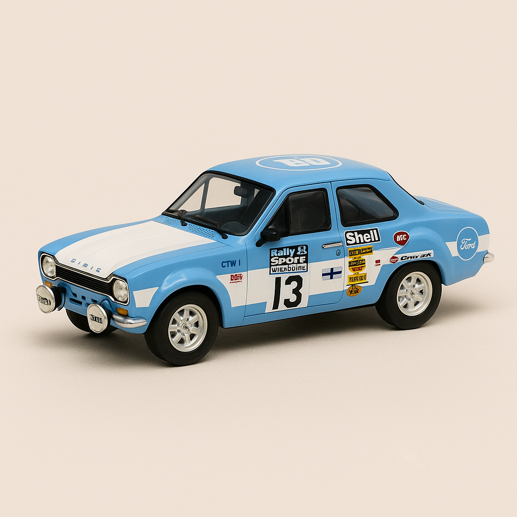 Ford Escort MK1 bleue et blanche numéro 3 - RAC Rally de 1973 (rallye de Grande-Bretagne)