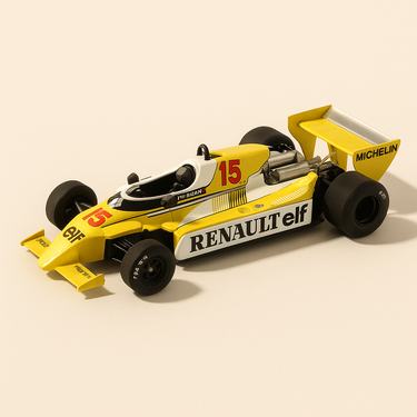 Renault RS10 blanche, jaune et noire numéro 15 de 1979 - Formule 1 - Image haute qualité