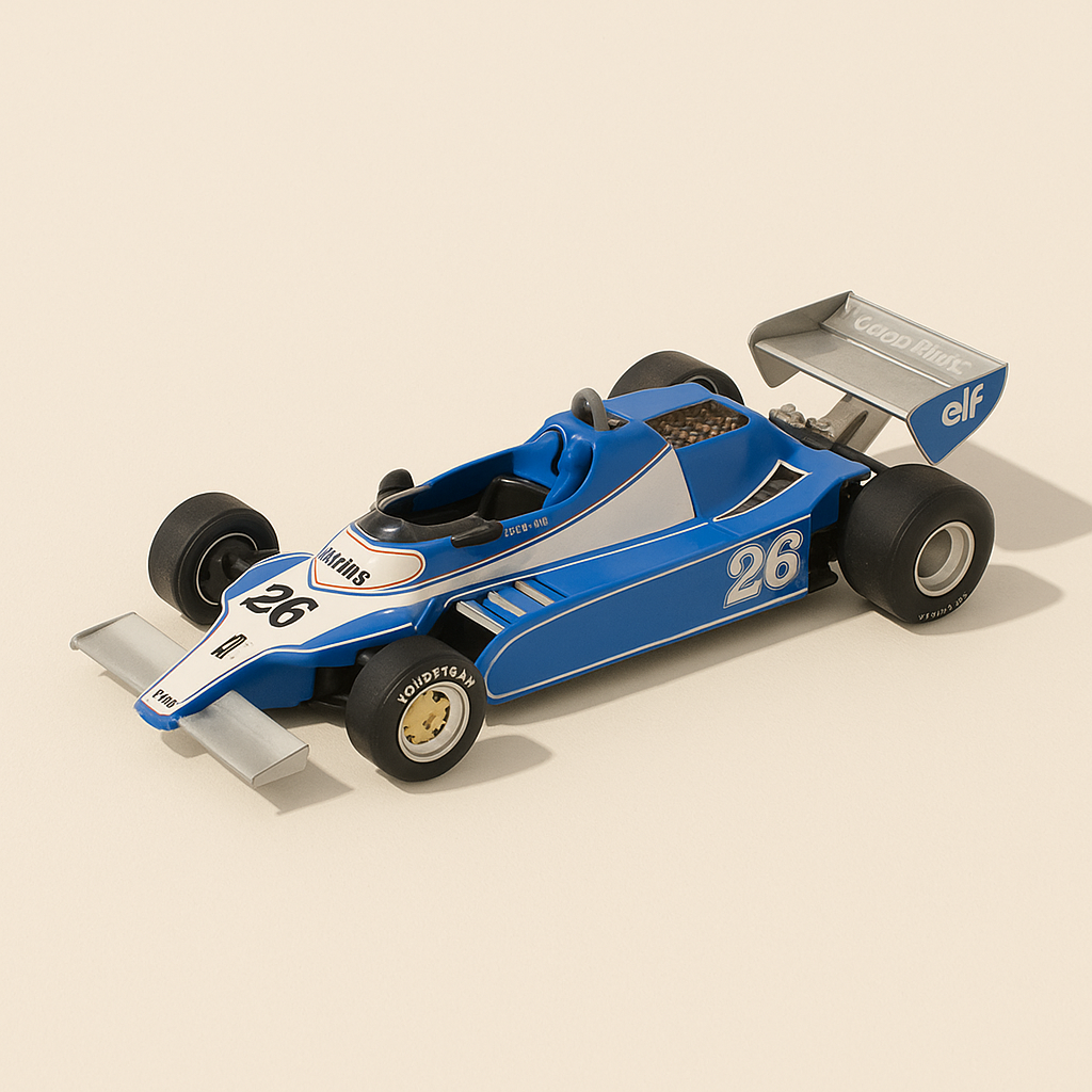 Ligier JS11 blo, wäiss a gréis numm 26 vum 1979 - Formula 1