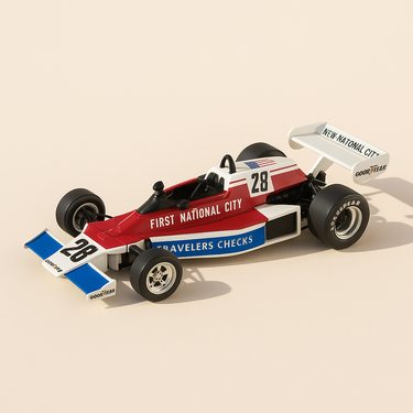 Penske PC4 blanche, rouge et bleue numéro 28 de 1976 - Formule 1 - Image haute qualité