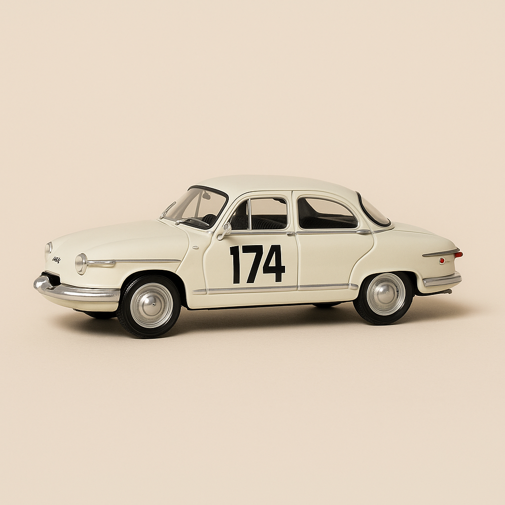 Panhard PL 17 blanche (blanc cassé) numéro 174 - rallye de Monté-Carlo de 1961