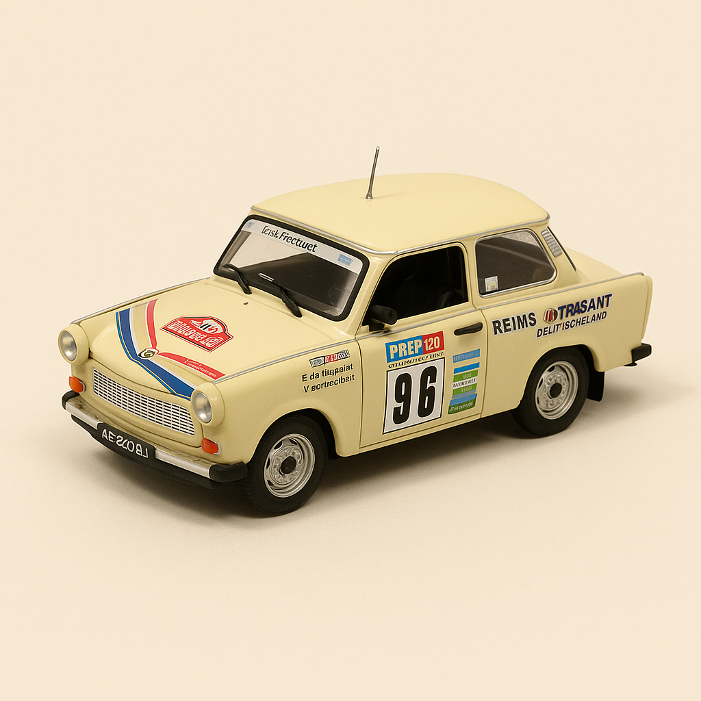 Trabant 601S blanc cassé numéro 96 - rallye de Monté-Carlo de 1992