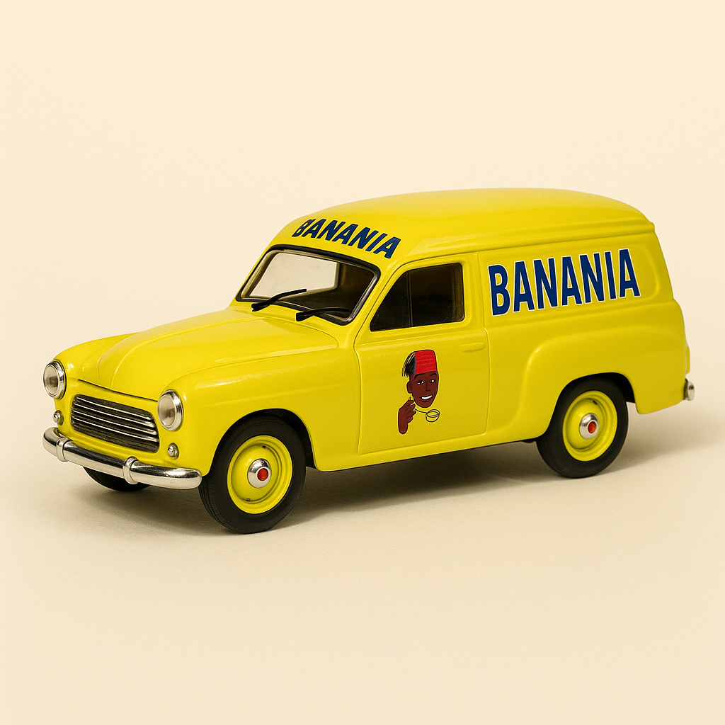 Simca 9 Messagère jaune avec publicité BANANIA
