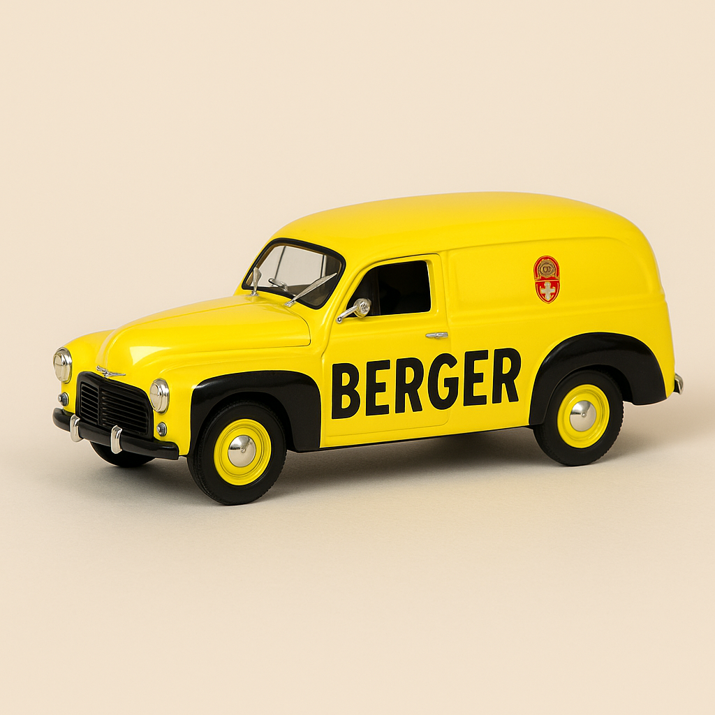 Renault Colorale jaune avec publicité BERGER
