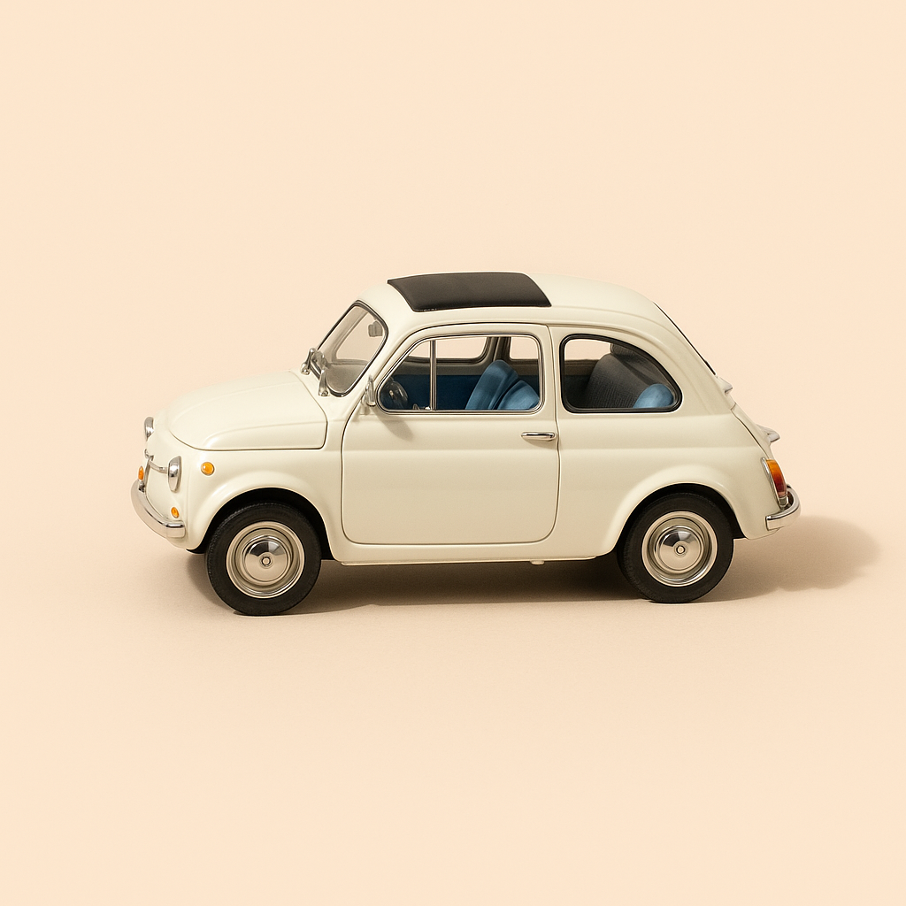 Fiat 500 wäiss (reservéiert fir Madame Gouévic Lefèvre)