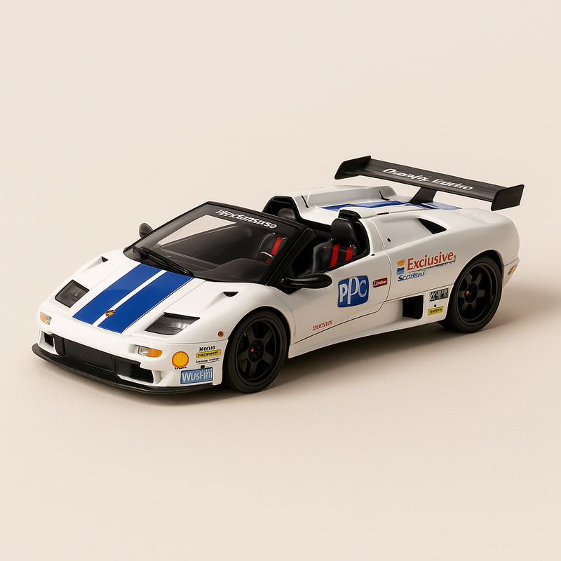 Lamborghini Diablo VT-R Roadster Trofeo bleue et blanche de 1997