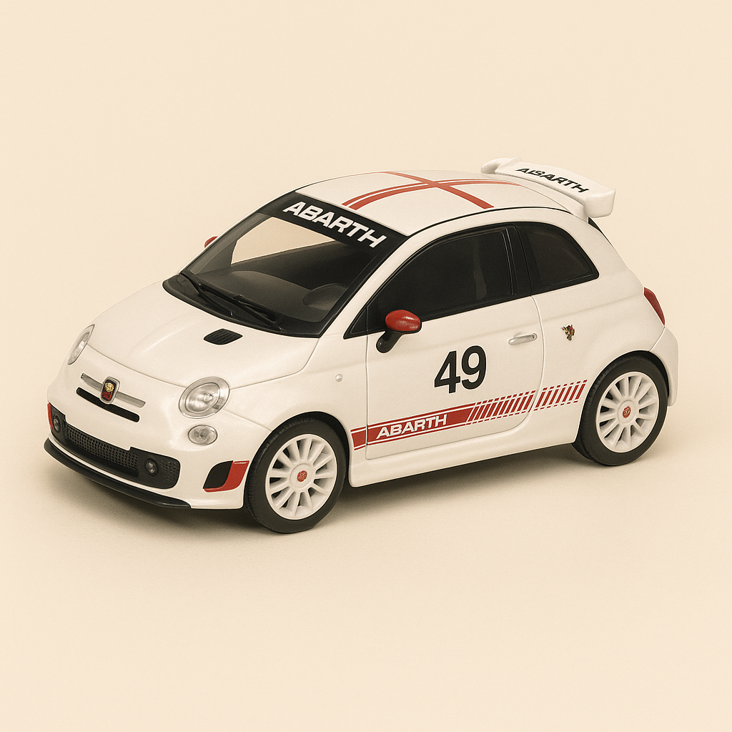 Fiat Abarth 500 blanche et toit en damiers blancs et rouge - numéro 49 - Burago